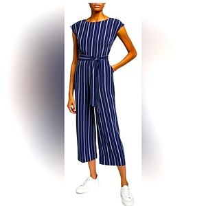 Karl Lagerfeld Navy Pinstriped Wide Leg Jumpsuit